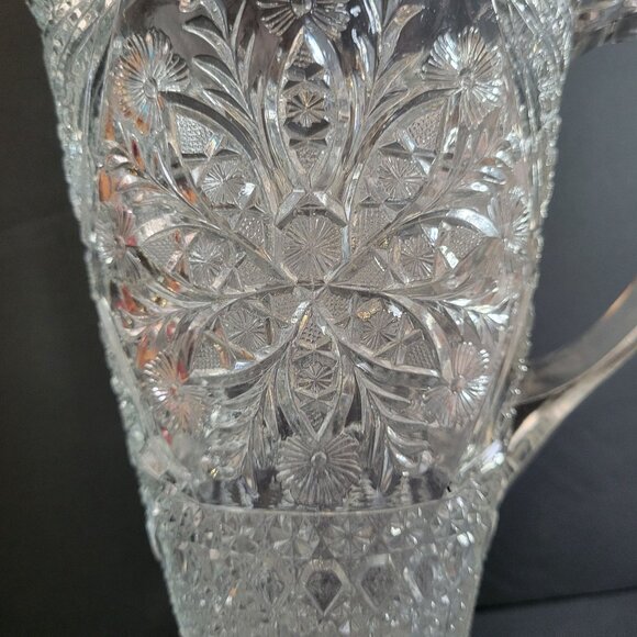 Indiana Glass Cut Glass Pitcher 10" Intricate Floral Design Vintage Clear Crysta - Picture 2 of 11